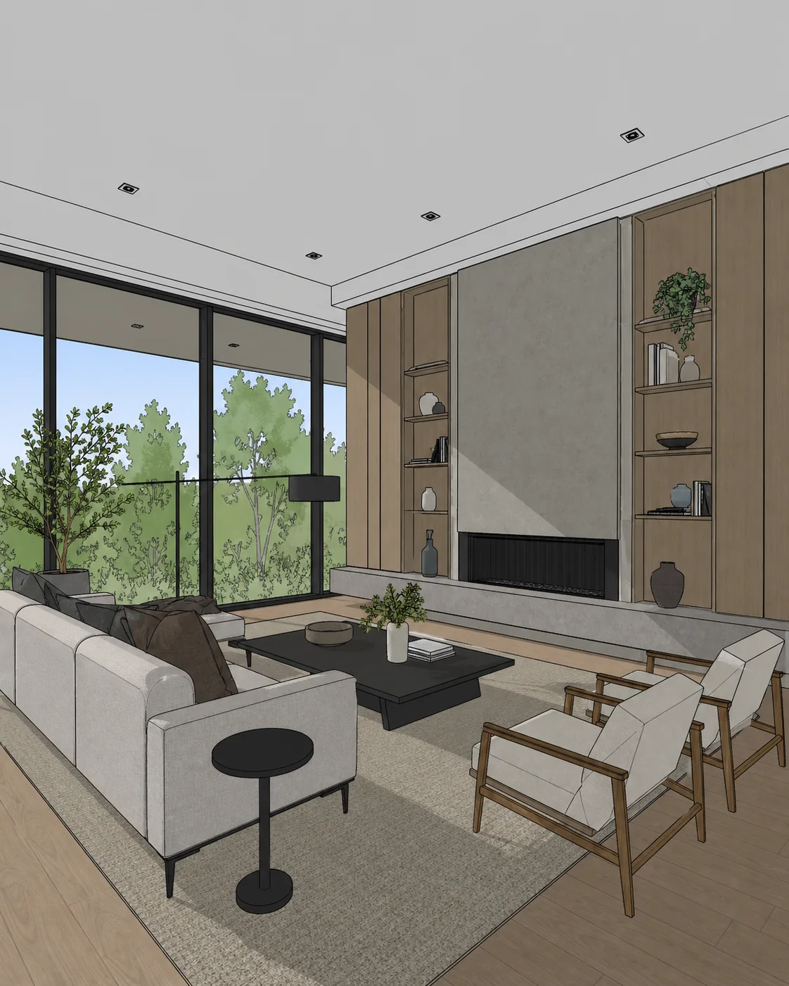 Viewport de uma sala no SketchUp